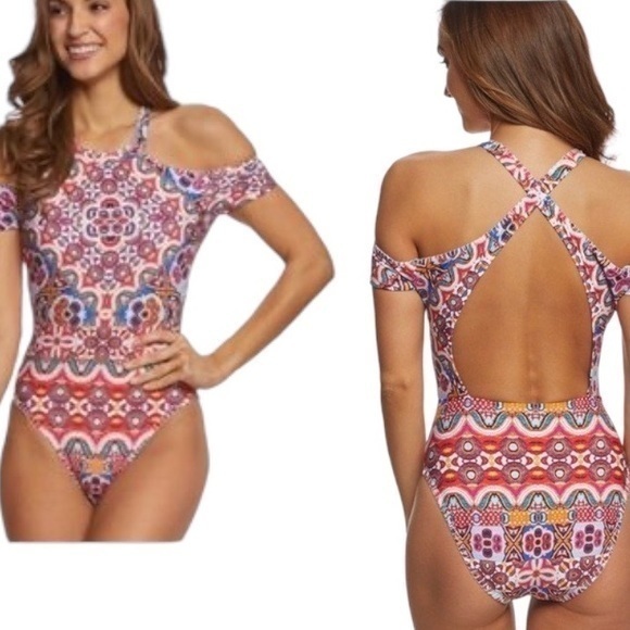 Kenneth Cole Casablanca Off The Shoulder High Neck One Piece Swimsuit Small - Picture 1 of 12
